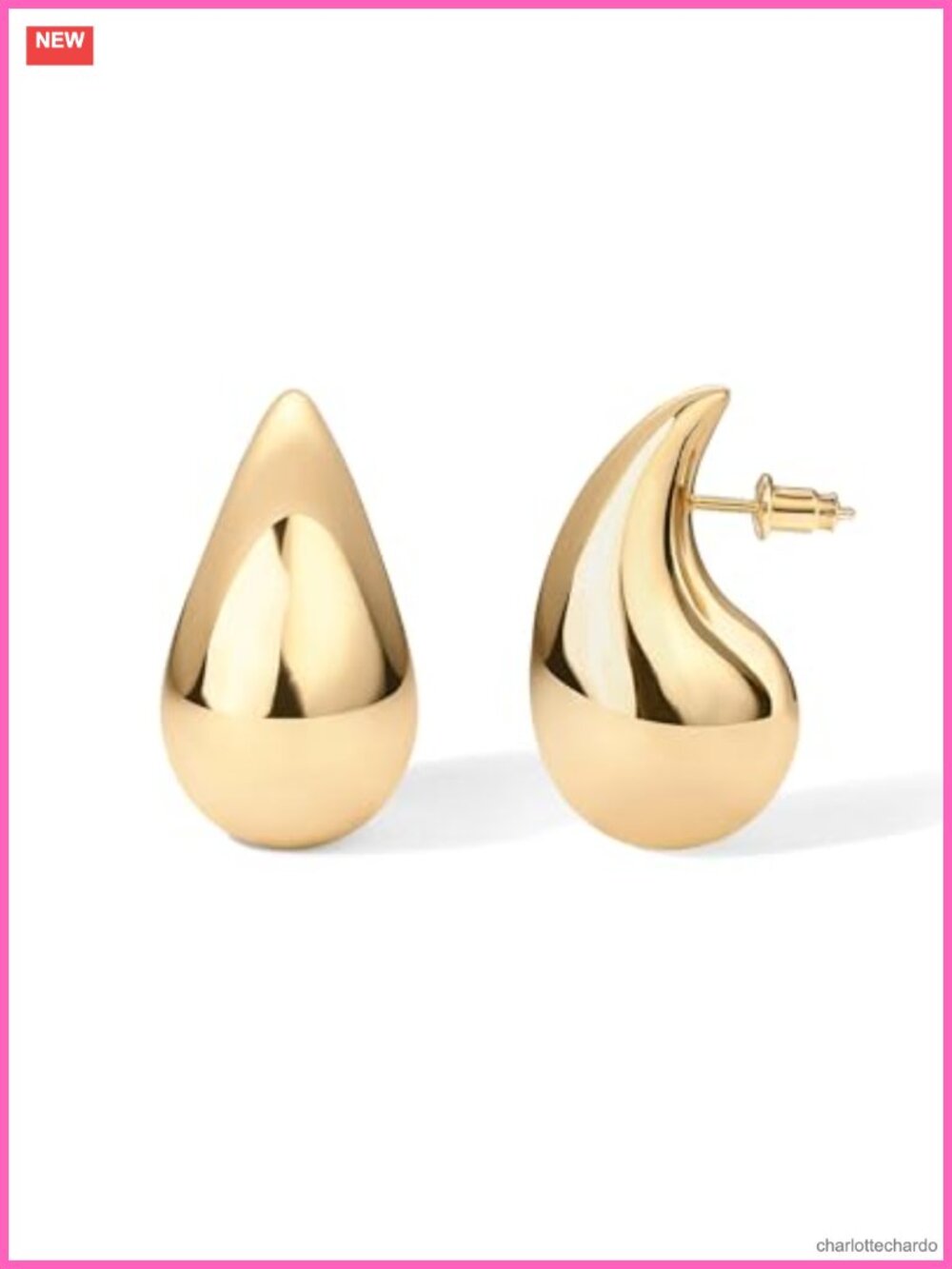 14K Gold Plated 925 Sterling Silver Teardrop Chunky Hoop Earrings Lightweight